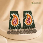 Ajrakh Coin Handmade Earrings – Forest Green - Image 4
