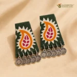 Ajrakh Coin Handmade Earrings – Forest Green - Image 2