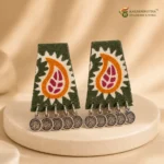 Ajrakh Coin Handmade Earrings – Forest Green - Image 3