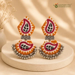 Ajrakh Dome Earrings – Mustard Maroon