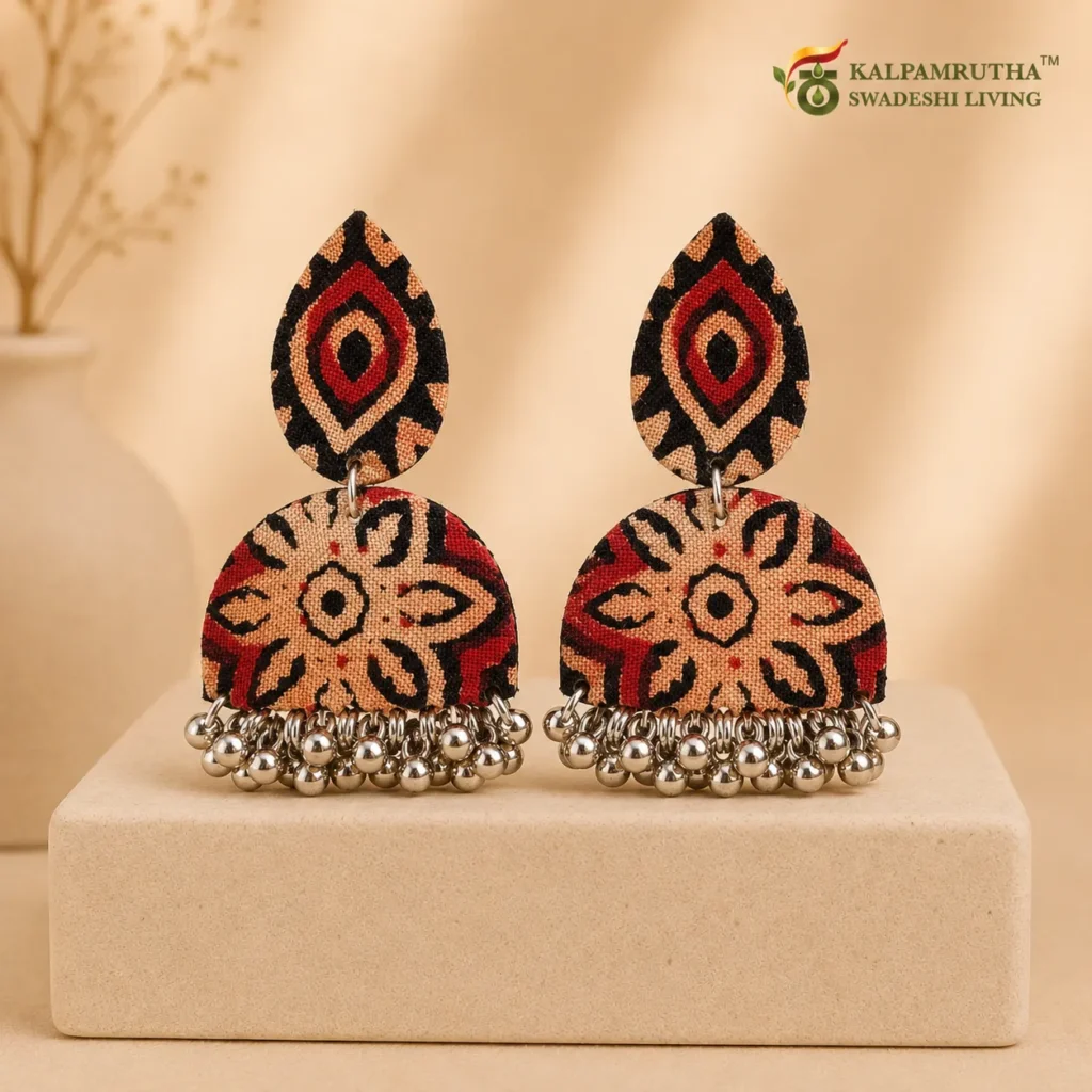 Ajrakh Dome Earrings – Rustic Red