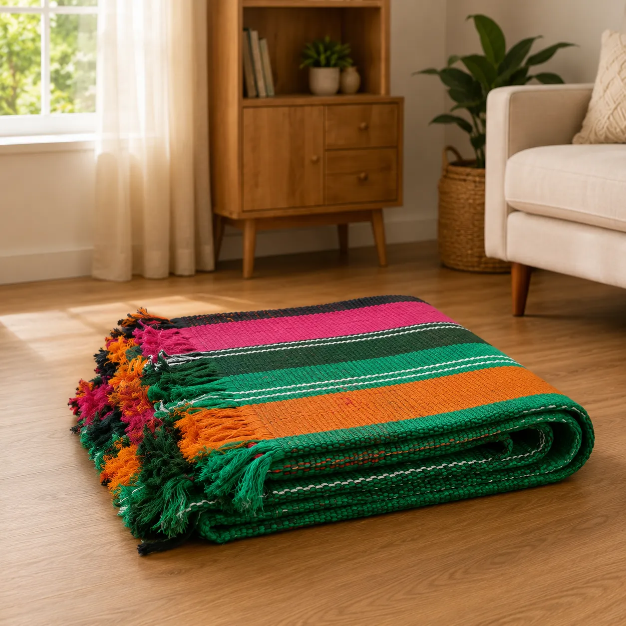Kalpamrutha Handloom Cotton Floor Mat – 5×7 ft Multicolour Stripe (5)
